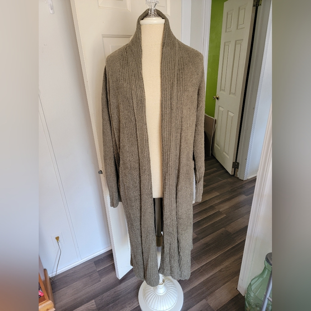Barefoot Dreams Long Cozy Tan Open Front Cardigan